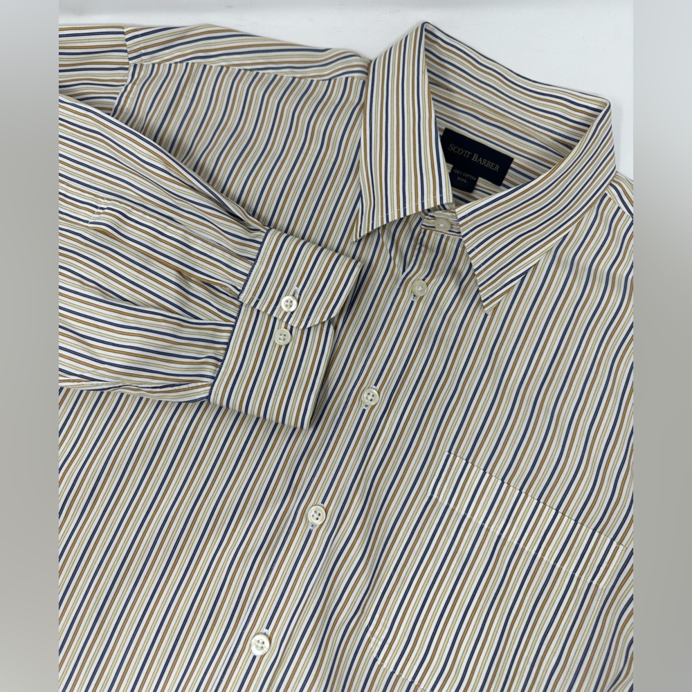 Scott Barber Shirt Men Sz 2XL Orange Blue Stripe Long Sleeve Cotton Button Down